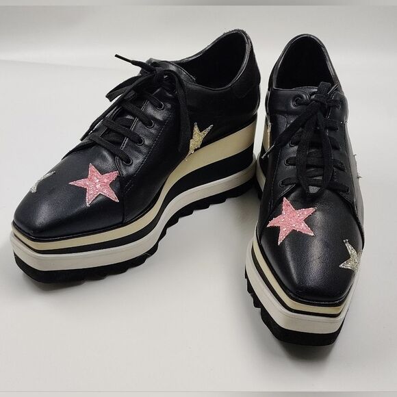 Stella McCartney Leather Elyse Star Platform Trainers Sneakers Sz 38 - Picture 2 of 16